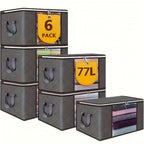 Juego de 6 bolsas de almacenamiento extragrandes, organizador plegable resistente para mantas, cojines y juguetes, fabricado con material de polipropileno grueso, con cremallera y cubierta, con asas reforzadas, que no requiere electricidad, almacenamiento