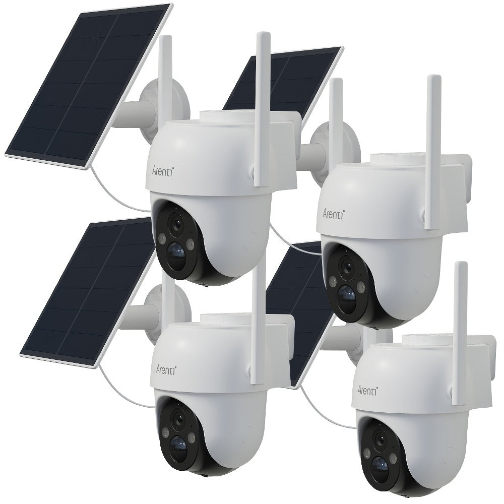 4 cámaras de seguridad de visión nocturna a color Laxihub, cámara de video PTZ Wifi, audio bidireccional, cámara de seguridad inalámbrica inteligente para el hogar con seguimiento de movimiento, alimentada por energía solar, monitoreo exterior y detección