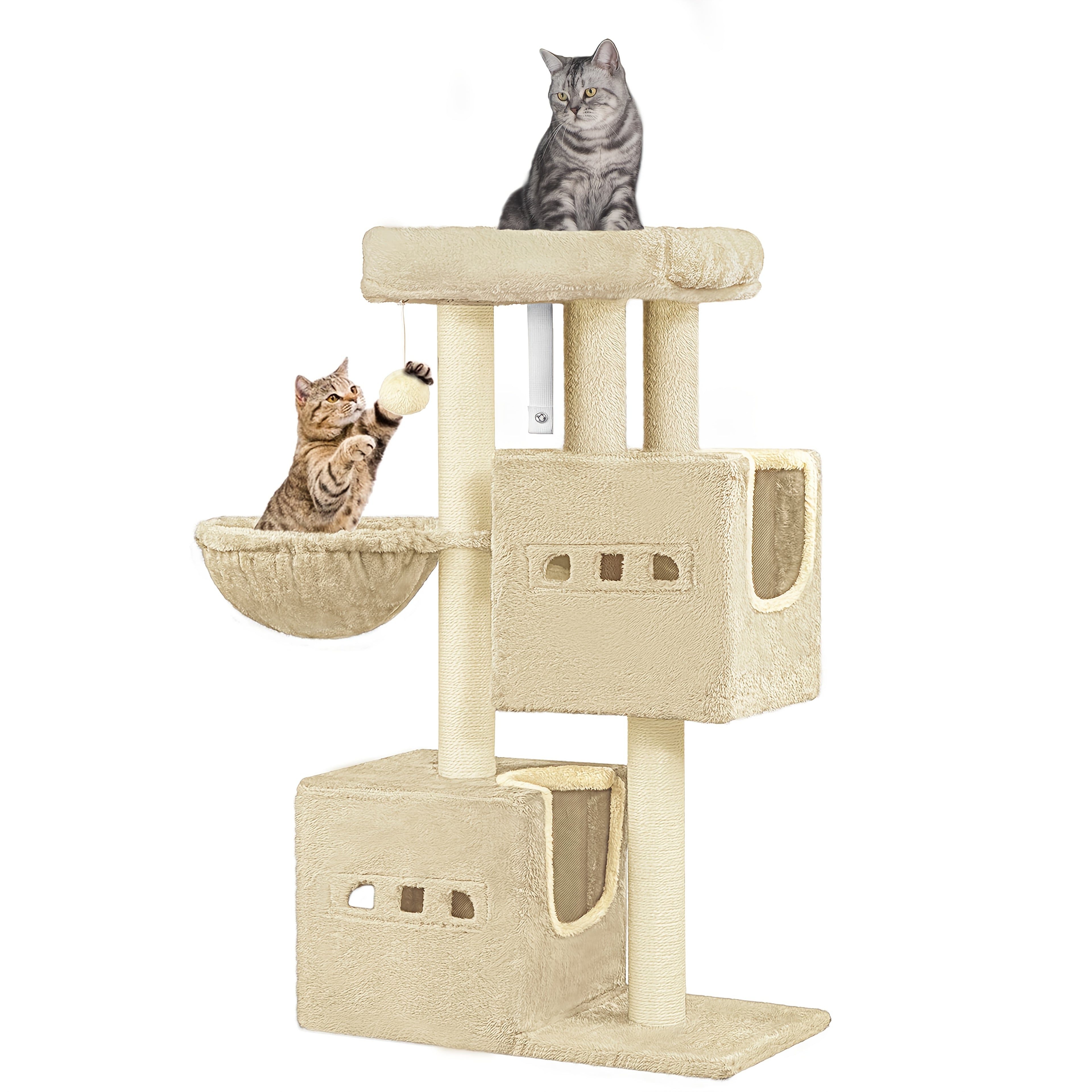 Poste Rascador de 98 cm, Árbol para Gatos, Pequeño Poste Rascador, Poste Rascador de Múltiples Niveles con Plataforma, Mueble para Gatos con 2 Cuevas, Poste Rascador de Sisal, Hamaca, Cueva, Gris Oscuro/Gris Claro