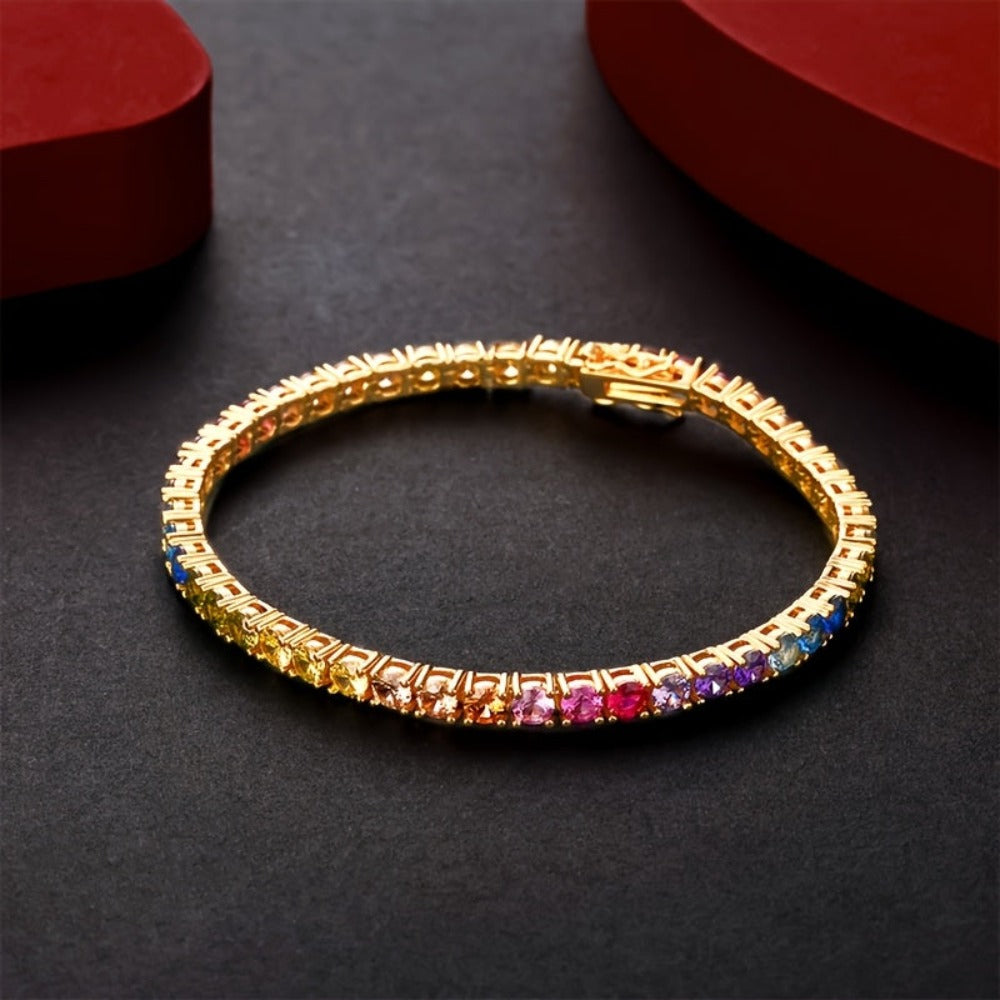 Pulsera de mujer lujosa y elegante de plata de ley 925 con piedras de morganita de colores. Un regalo perfecto para uso diario, Día de San Valentín, aniversario, cumpleaños y Navidad, presentada en una hermosa caja de regalo.