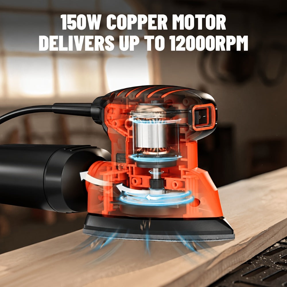 Lijadora triangular Delta de 150W, 12000 RPM, 12 hojas de lija (140X140X80Mm), doble extracción de polvo, ideal para madera y superficies