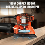 Lijadora triangular Delta de 150W, 12000 RPM, 12 hojas de lija (140X140X80Mm), doble extracción de polvo, ideal para madera y superficies
