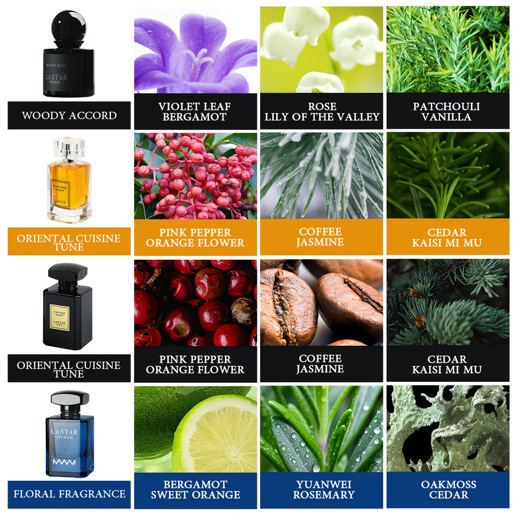 Set de Perfume para Hombre de Cuatro Frascos, Total, Notas Cálidas y Amaderadas y Notas Frutales Frescas, Fragancia Duradera, Colonia para Hombre, Que Mostrará Encanto, Creando un Ambiente Misterioso, Adecuado para Citas, La Primera Opción para un Regalo