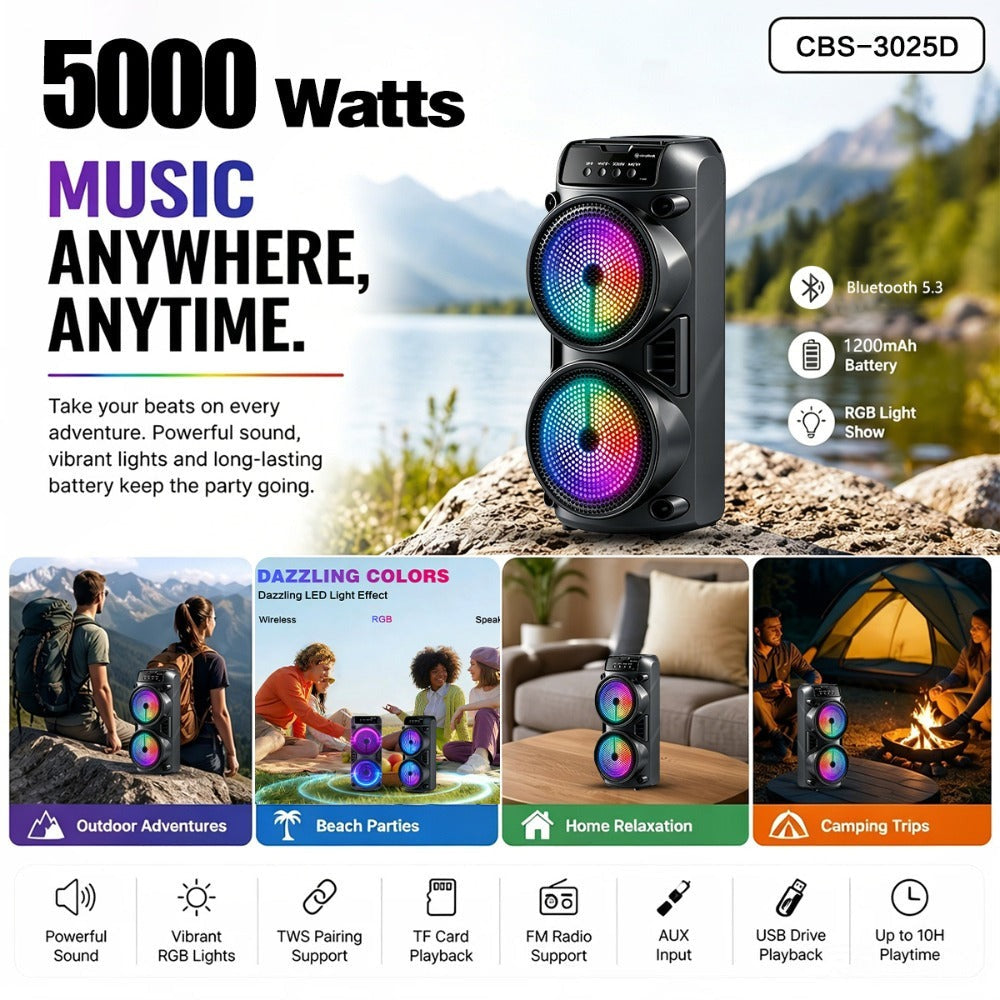 Altavoz Potente de 8000W, Caja de Karaoke Portátil con Luces RGB, Soporta Emparejamiento Estéreo TWS y Micrófono, Compatible con Tarjeta TF/USB MIC FM, Ideal para Fiestas, Exteriores, Camping, Pascua y Año Nuevo Chino