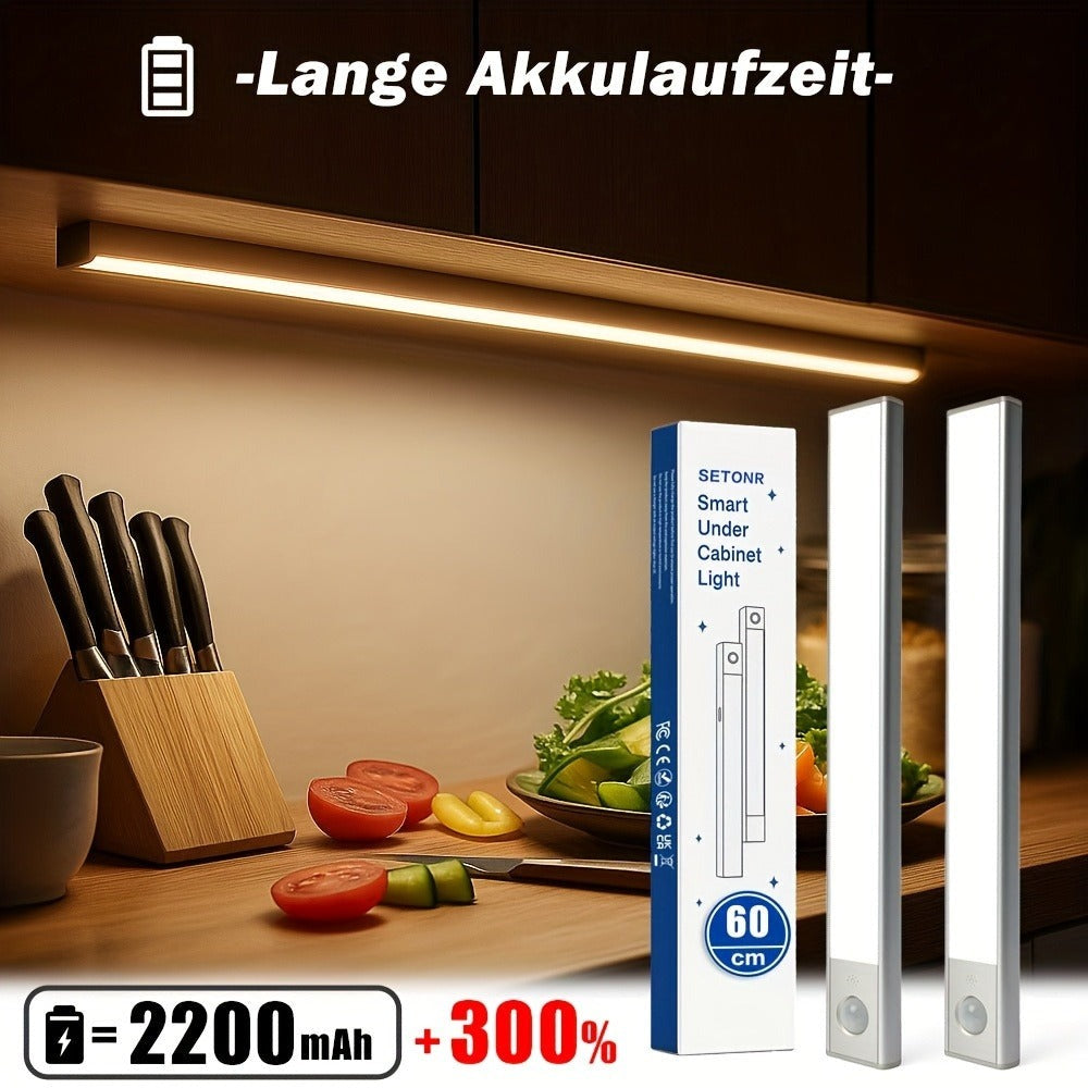 Luces LED para bajo mueble Setonr con carcasa de aleación de aluminio, luz con sensor de movimiento a pilas recargables para uso en interiores, luces magnéticas regulables para armario, iluminación inalámbrica para bajo mostrador para cocina, escaleras, d
