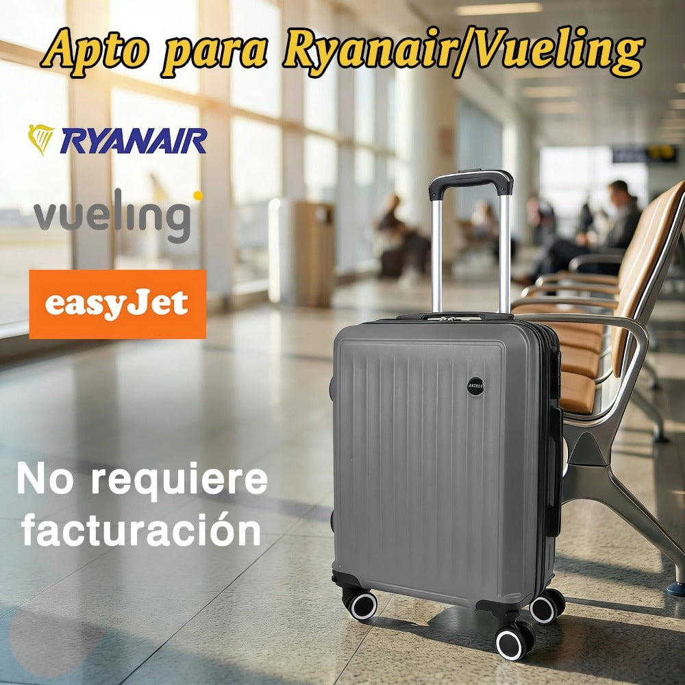 Maleta De Cabina Exclusiva Para Vuelos Europeos, Ideal Para Vacaciones De Verano Y Viajes A La Playa. Dimensiones Precisas De 55×40×20 Cm, Diseño Rígido Resistente Con 4 Ruedas Giratorias 360°, Tirador Telescópico Suave Y Cerradura De Seguridad. Ligera Y