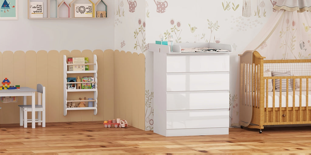 1 unidad de cajones de almacenamiento con 4 cajones grandes, puede usarse como organizador, cómoda, mueble para el hogar, con estantes extraíbles, puede ser mesa de noche, dormitorio, sala de estar, baño, blanco, 110x80x75 cm, decoración de Pascua, Regalo