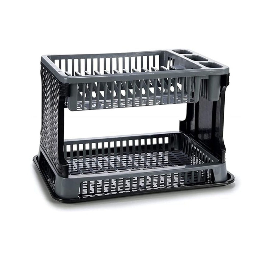 Escurridor de platos plegable de gran capacidad con bandeja de goteo, secador de platos