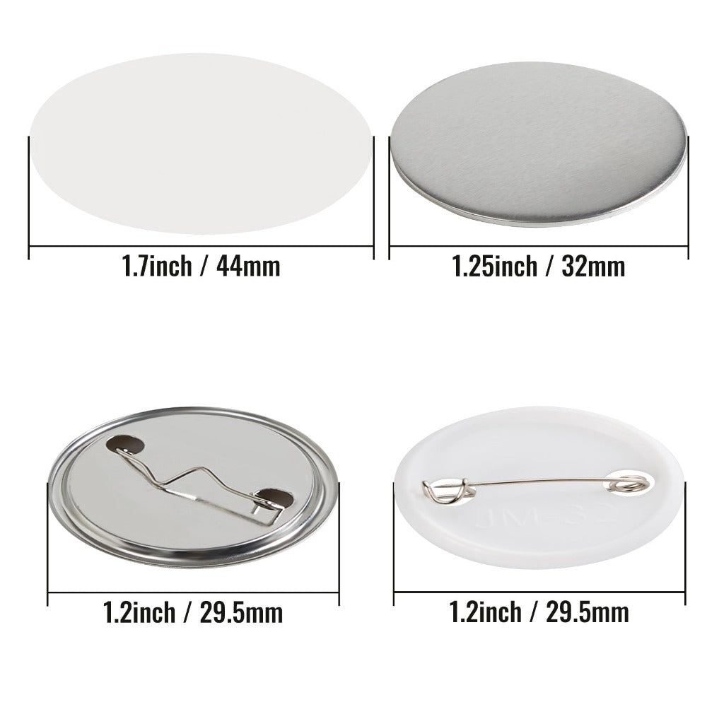 VEVOR 500 Juegos de Botones de 1.25 pulgadas (32 mm) para Máquina de Botones, Piezas para Creación de Insignias Redondas, Incluye Partes de Metal, Botones de Plástico/Metal, Película Transparente y Papel en Blanco para Regalos y Presentes