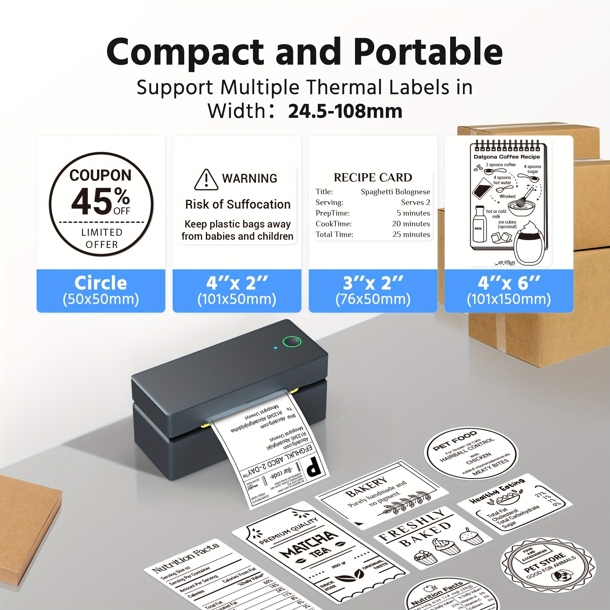 Impresora de etiquetas | Impresora de Etiquetas Térmica Portátil PL80EB Compatible con Smartphones y PCs, Compacta y Sin Tinta, Ideal para Envíos