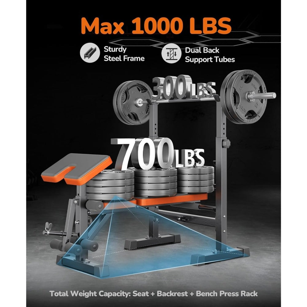 Gimnasio en casa plegable 6 en 1 con peso para banco | Entrenamiento multifuncional para banco con soporte para sentadillas, curl de piernas y abdominales | Set de fitness todo en uno, sin batería