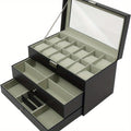 Caja de Joyería, Estuche de Almacenamiento de Joyería con 2 Cajones, Organizador de Joyería de 3 Niveles, Estuche de Reloj con 12 Ranuras, Gabinete de Joyería de Escritorio para Pendientes y Anillos, Gran Regalo, Negro