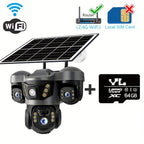 Cámara solar con WiFi V380 PRO de 3 lentes, 1080P, resistente al agua, HD, para exteriores, CCTV, visión nocturna, audio bidireccional, cámara de red con seguimiento de movimiento, cámara PTZ, seguimiento automático, alarma y visión nocturna en color, rot