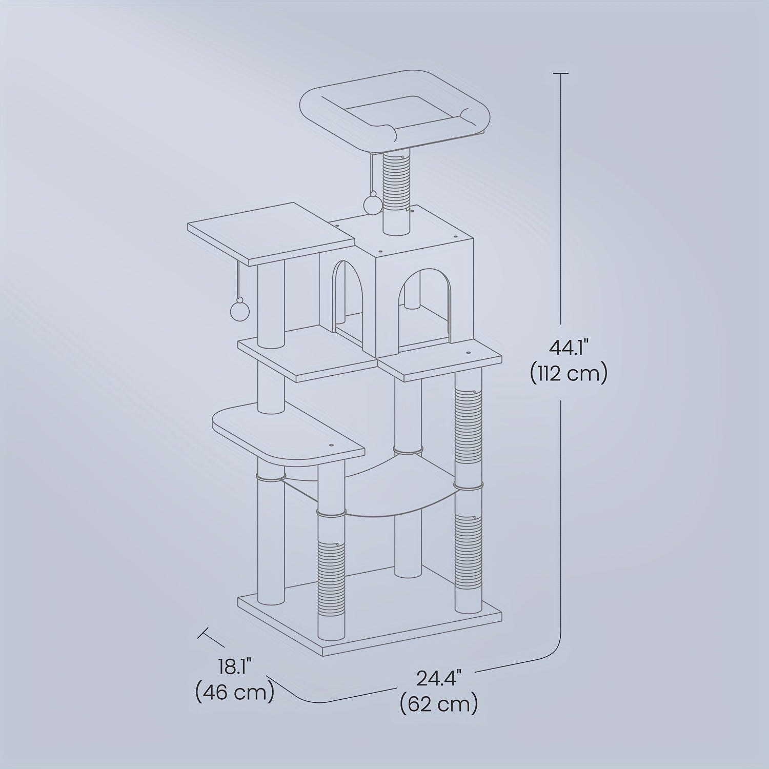 Rascador para gatos | Torre para Gatos Feandrea de Múltiples Niveles con 4 Postes Rascadores, Hamaca Acolchada y Cueva Acogedora - Mueble