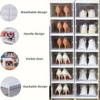1pc Caja de Zapatos Plegable de 6/9 Niveles - Fácil de Instalar, Ahorro de Espacio - Caja de Almacenamiento Blanca Duradera, Diseño de Una Pieza, A Prueba de Polvo, Montaje Rápido, Ideal Para el Hogar, Dormitorio o Organización de la Entrada, Organizador