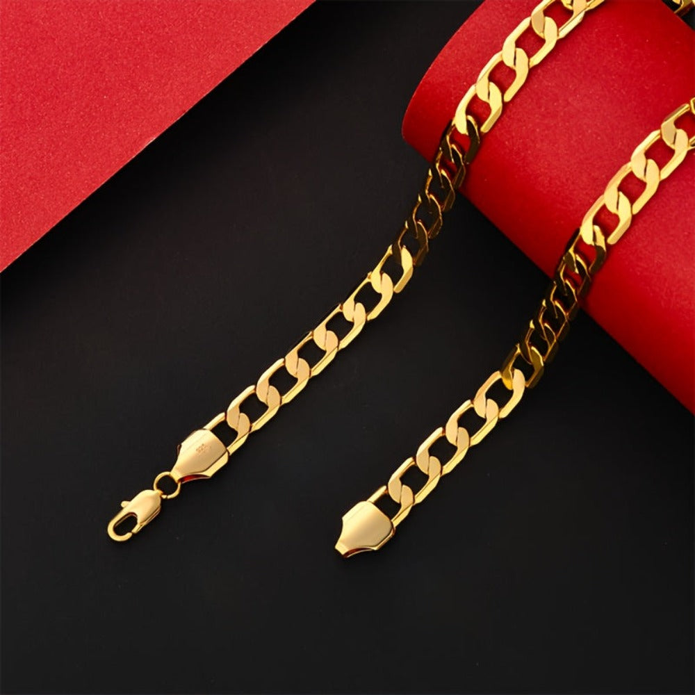 925 Plata Brillante, Collar Cubano de Oro de 7Mm, Adecuado para el Estilo de Calle Diario, Conjunto de Pareja Coincidente, Viene con una Caja de Regalo Delicada.