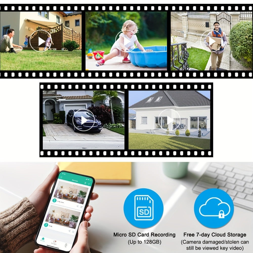 2 cámaras de seguridad solar ANRAN inalámbricas para exteriores, cámara WiFi 2.4G para seguridad del hogar con panel solar fijo, PTZ 360° para vigilancia doméstica, detección de humanos PIR, visión nocturna en color, comunicación bidireccional, color blan