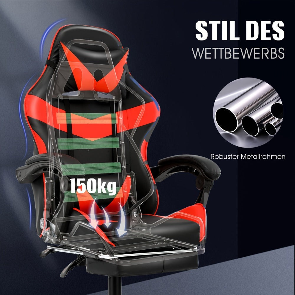 Silla de gaming con reposapiés, silla de gaming ergonómica, silla de ordenador con soporte lumbar, reposacabezas, sillas de PC de altura ajustable con asiento giratorio de 360° para oficina o gaming