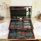 Set de Arte de Lujo (Incluye Dibujos y Lápices de Colores en una Caja de Almacenamiento de Madera), Set de Herramientas de Arte Profesional para Adultos, Suministros para Pintar para Artistas, Ideal para Bocetos al Aire Libre, Perfecto como Regalo para Fe