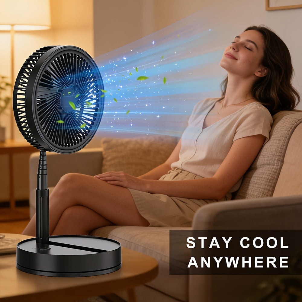 Ventilador de pedestal portátil plegable 2 en 1, recargable por USB-C con control remoto, 4 velocidades, oscilación de 70°, temporizador, inclinación ajustable, para hogar, dormitorio, oficina, viajes