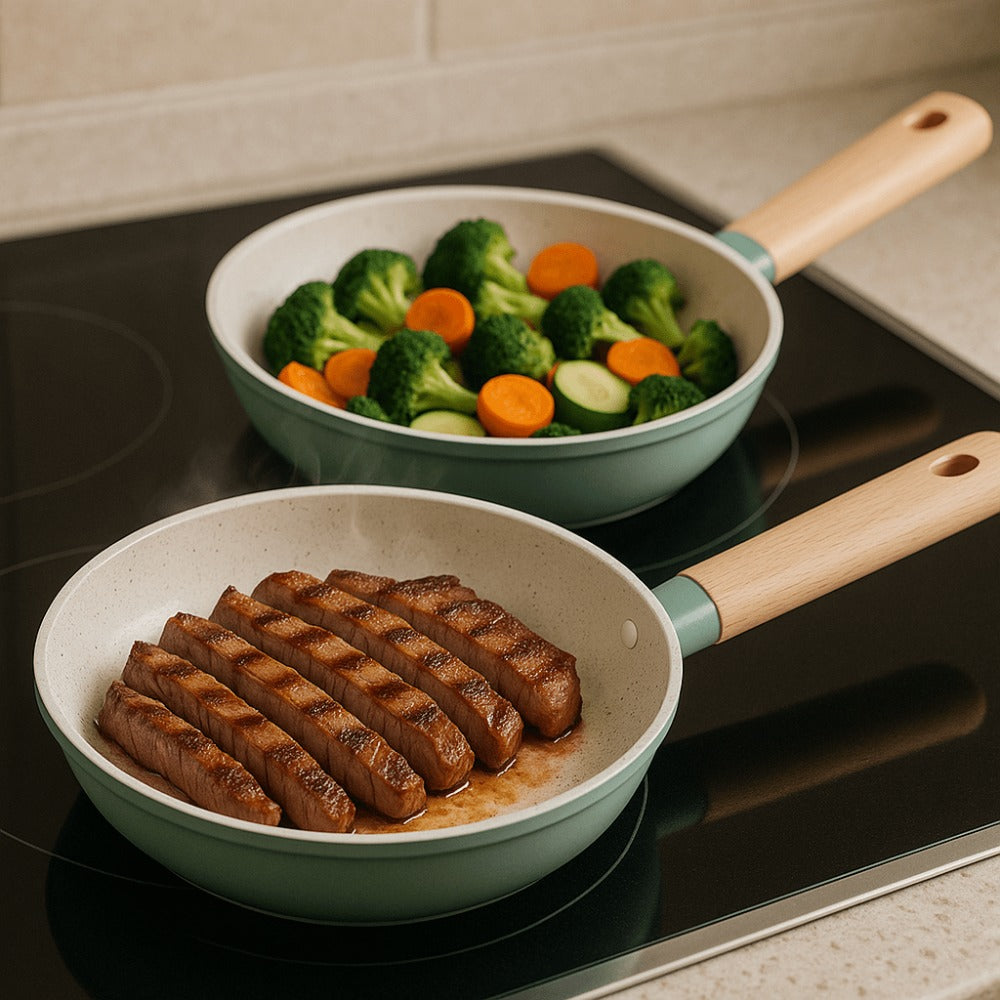 Juego de Sartenes Cocina 20+24+28 Revestimiento Antiadherente para Inducción | Recubrimiento Cerámico | Mango Soft-Touch | Set de Sartenes | Libre de PFOA y PFAS