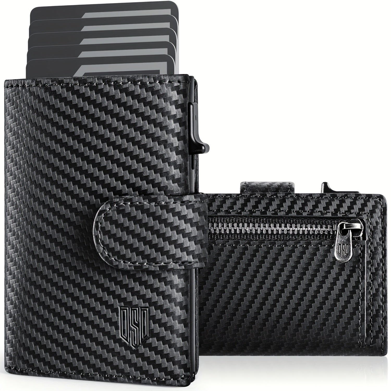 DODENSHA Billetera Antirrobo RFID para Hombre - Tarjetero Emergente de Aluminio de Alta Resistencia con Bolsillo para Monedas y Ventana para Identificación, Capacidad para 8-10 Tarjetas, Billetera Inteligente Delgada, Regalo Premium para Amigos y Familiar