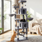 Rascador para gatos | AMHANCIBLE Árbol para gatos enorme, 180 cm, para gatos grandes adultos de interior, torre para gatos con 8 postes