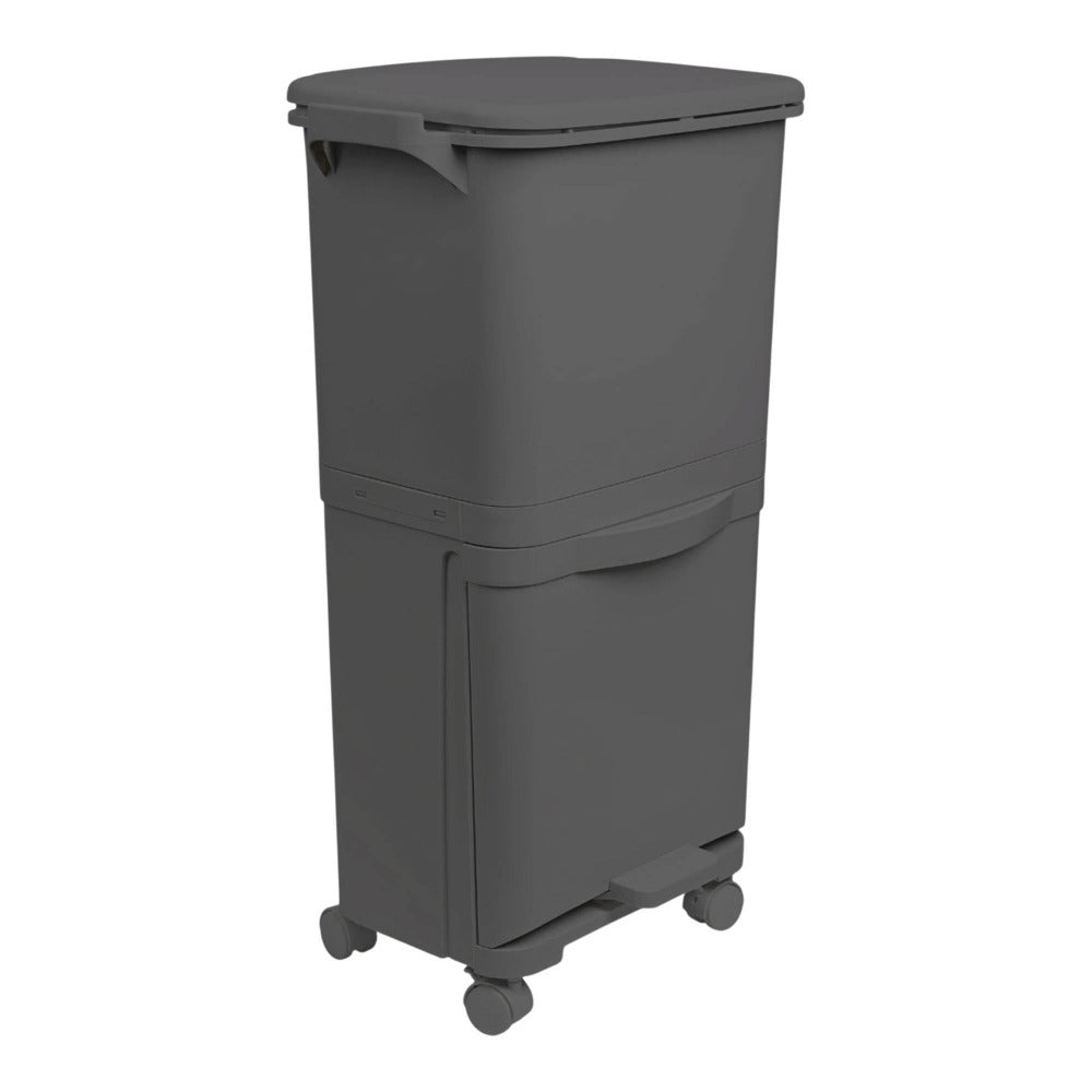 Papelera de reciclaje de clasificación selectiva con pedal. ruedas y asa de doble 38/42L