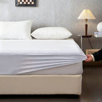 Protector de colchón impermeable, 100% poliéster, apto para camas de 90/105/135/150, lavable a máquina, color blanco.