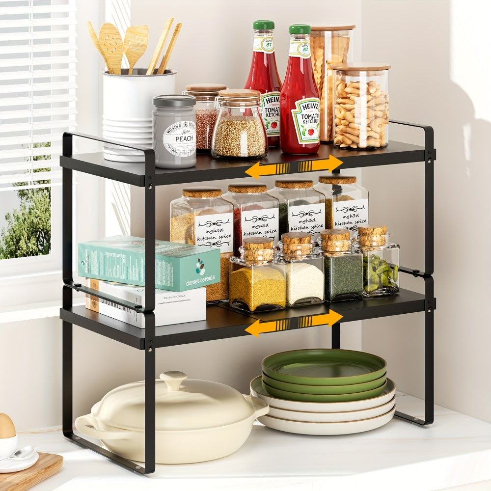 Estantería de cocina extensible para 1pc/2pcs, estante dorado para almacenamiento de especias, adecuado para encimeras de cocina, despensa, armarios, refrigerador ()