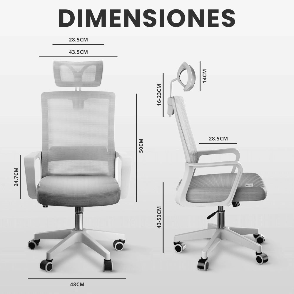 RELAXTY Silla de Oficina Ergonómica – Ajustable y Reclinable con Reposacabezas, Soporte Lumbar, Malla Transpirable y Ruedas 360° | Soporta Hasta 100 kg