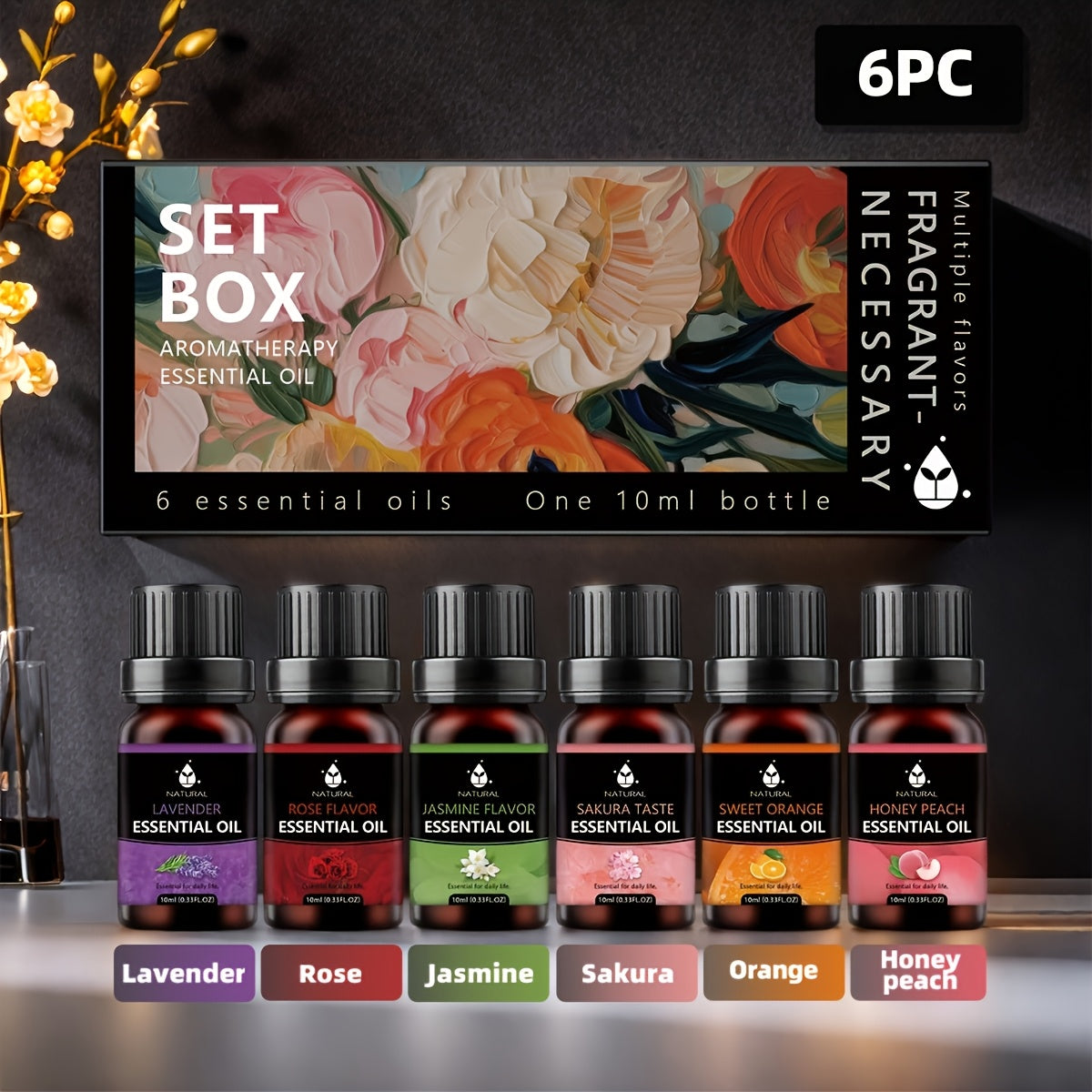 Aceites esenciales y accesorios | Juego de Aceites Esenciales, 6 Botellas de Aceites Esenciales, Cada Una de 10ml, Ideal para Difusores, Velas