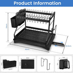 Escurridor de acero inoxidable de dos niveles con soporte para cubiertos, bandeja de goteo, portavasos y colador para fregadero