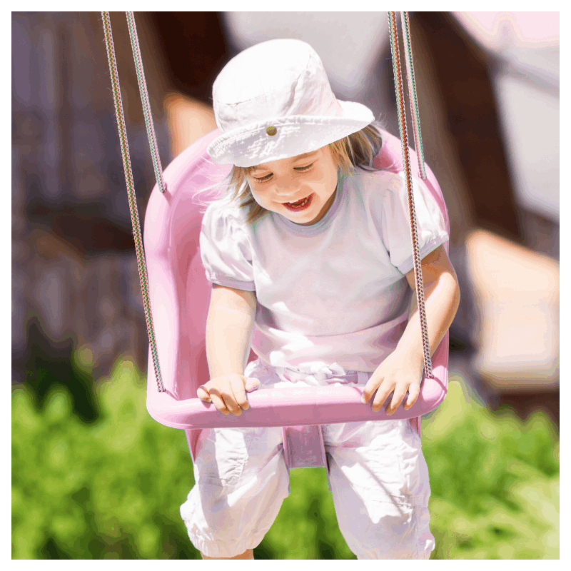 Colgacama tipo cubo para niños con cinturón de seguridad y cuerdas ajustables, asiento con respaldo alto y protección lateral, polipropileno duradero resistente a las condiciones climáticas y radiación UV, colgacama fácil de limpiar para el jardín, terraz