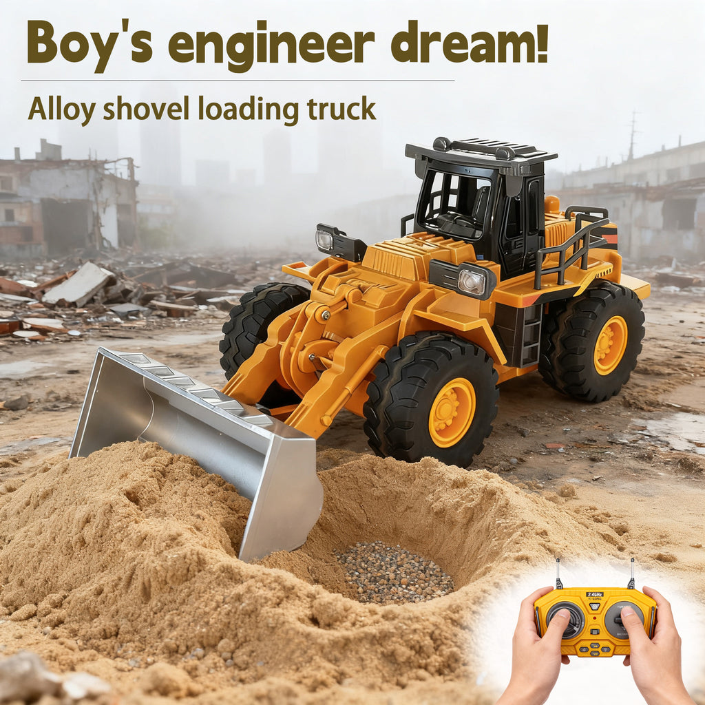 Cargadora a control remoto - Camión de juguete bulldozer a control remoto con operación de simulación de cucharón hidráulico, Colección de modelos de tractor de construcción de vehículos de ingeniería para niños y niñas