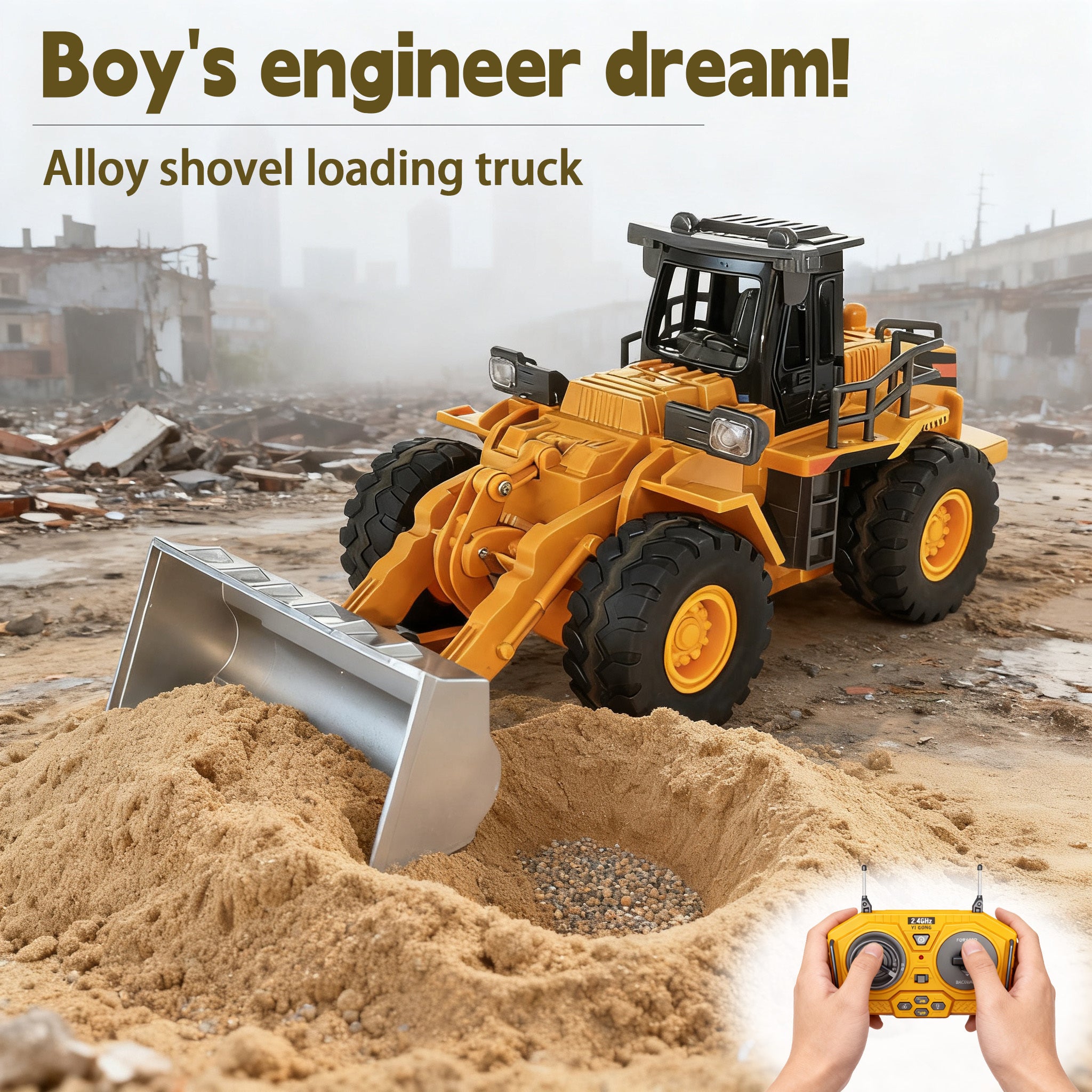 Cargadora a control remoto - Camión de juguete bulldozer a control remoto con operación de simulación de cucharón hidráulico, Colección de modelos de tractor de construcción de vehículos de ingeniería para niños y niñas