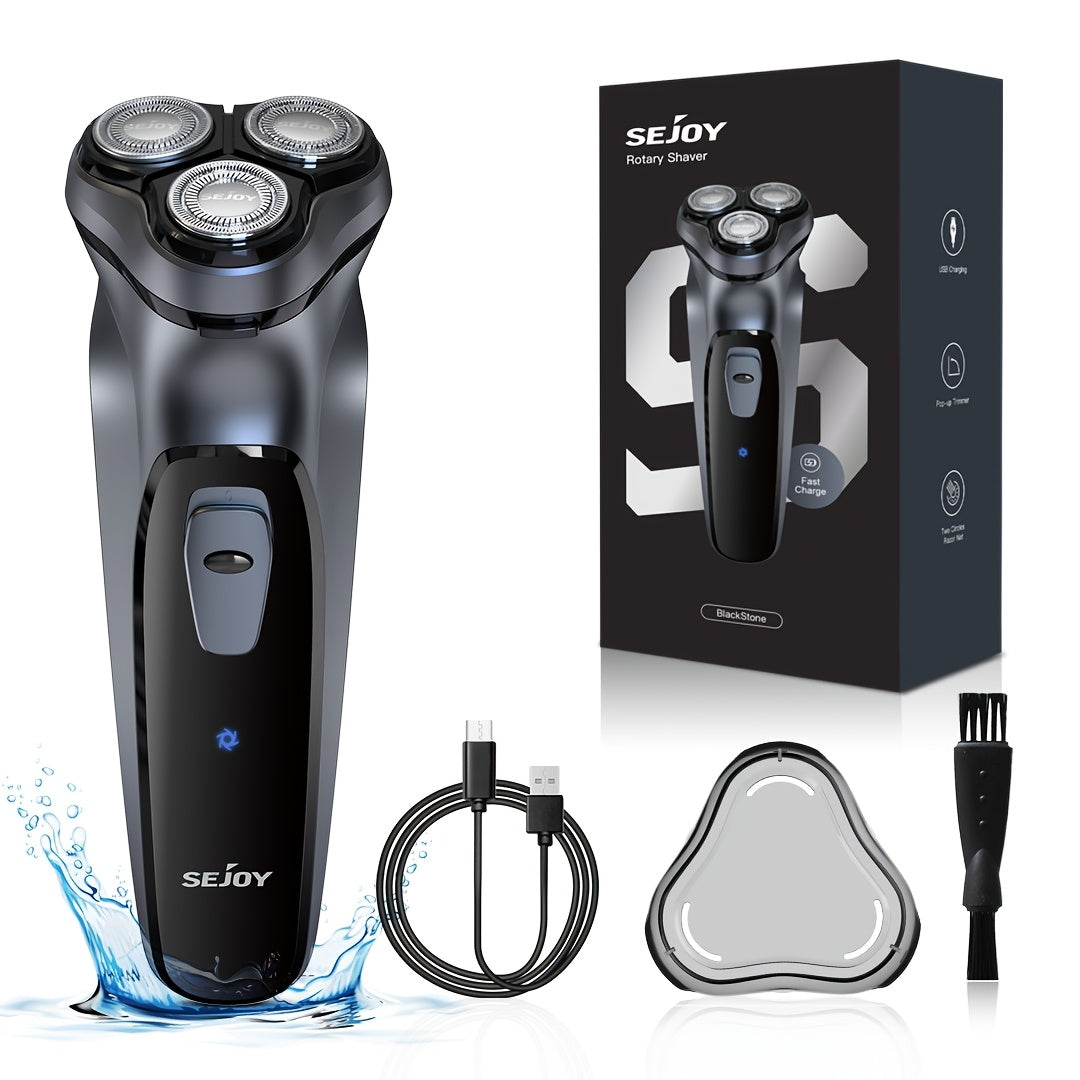 Afeitadora Eléctrica para Hombre, Afeitadora Eléctrica SEJOY para Hombre Rostro, Afeitadora Recargable Húmeda Seca con Recortadora Emergente, Carga Rápida de 1 Hora, Cabezal Flotante 3D, Indicador de Energía LCD