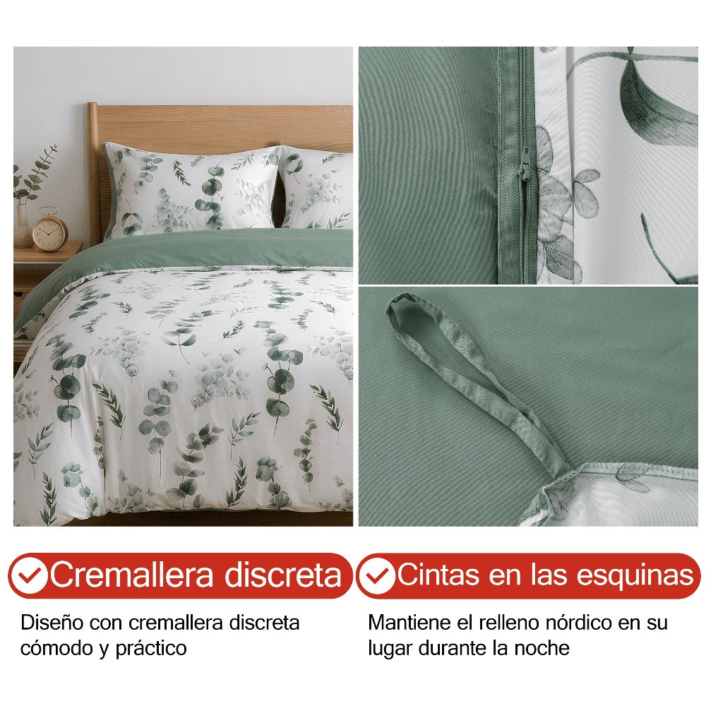 H HANSEL HOME Juego de Funda Nórdica Microfibra Transpirable – Set de Ropa de Cama con Funda de Edredón y Fundas de Almohada – Conjunto 2/3 Piezas para Dormitorio