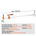 Abrazaderas de barra VEVOR para carpintería, paquete de 2 abrazaderas/espaciadoras de 36" de largo, abrazadera F de cambio rápido con límite de carga de 600 libras, profundidad de garganta de 2.5", hierro fundido y acero al carbono, abrazaderas de madera