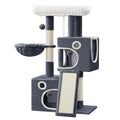 Árbol para Gatos Adecuado para Espacios Pequeños con Plataformas de Peluche, Postes de Sisal para Rascar y Base Antivuelco - Rampa de Escalada Multinivel, Cueva y Pompones - Árbol de Juego Resistente para Gatitos y Gatos (Gris Oscuro)
