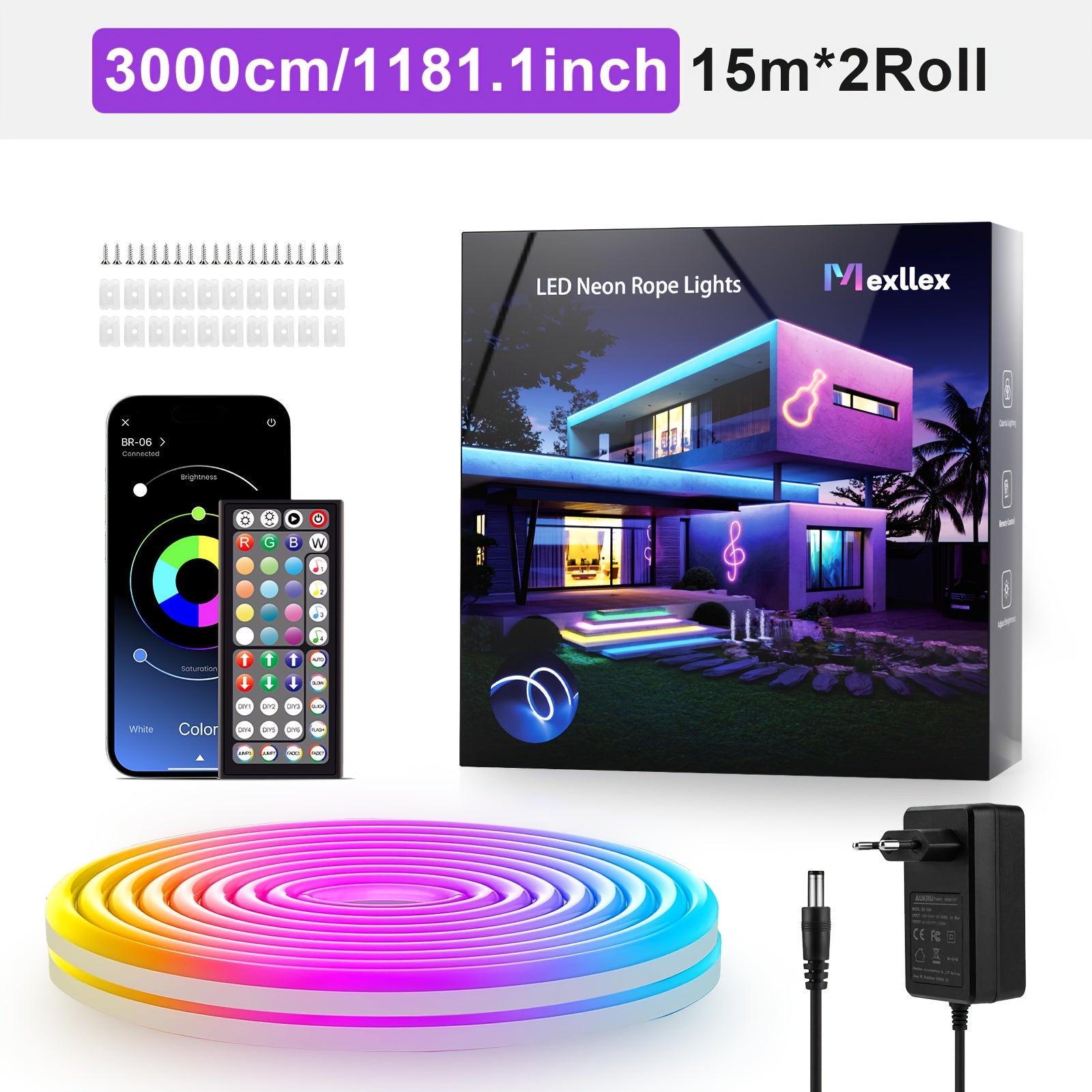 Luces de cuerda LED con aplicación inteligente, mando a distancia de 44 teclas, cambio de color, sincronización con música, temporizador, DIY Sharpe, sala de juegos, decoración de Navidad