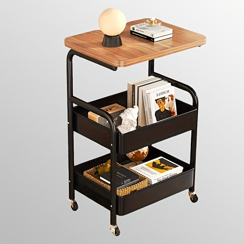 Carrito de rodillos multifuncional de tres niveles, estante de almacenamiento multifuncional de metal, estante para snacks, con rodillos portátiles, adecuado para cocina, hogar u oficina, carrito de rodillos para almacenamiento y organización de oficina,