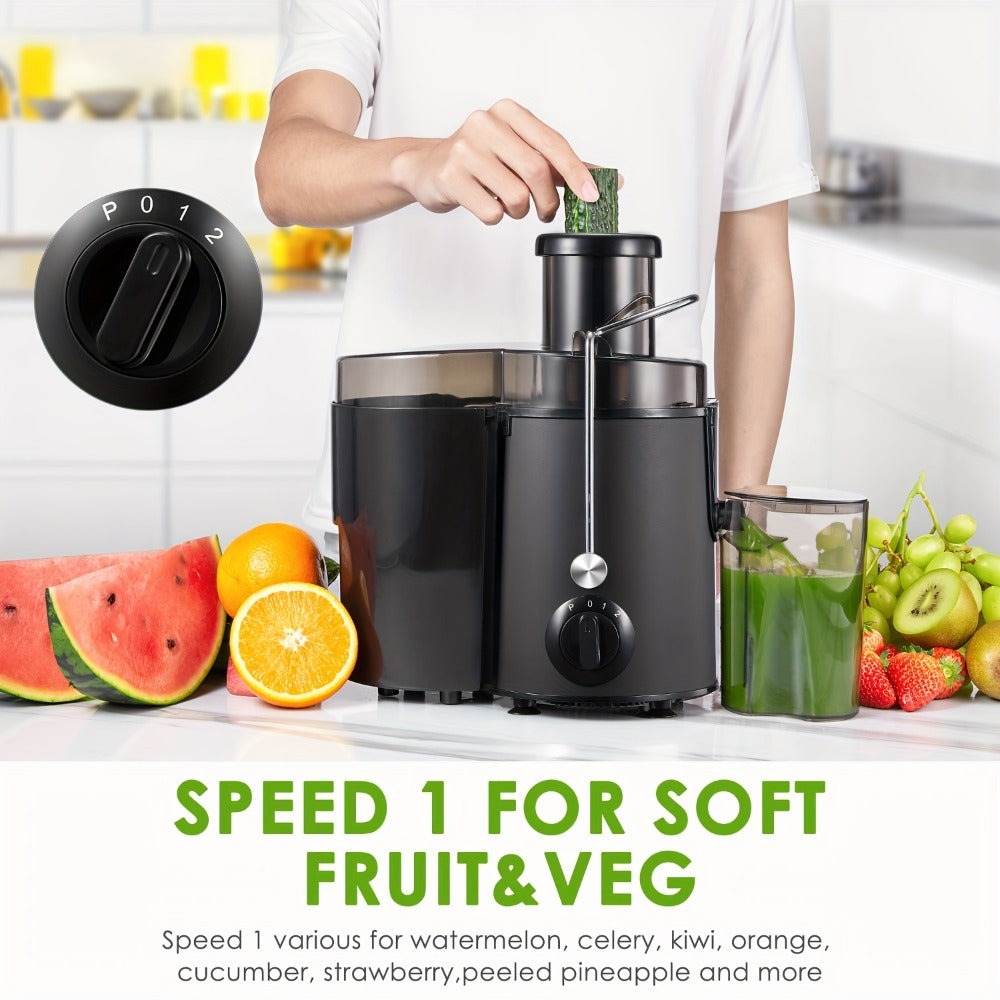 Licuadora de 400W con un gran conducto de alimentación para frutas y verduras enteras, fácil de limpiar, diseño centrífugo de acero inoxidable, base antideslizante, extremo plateado