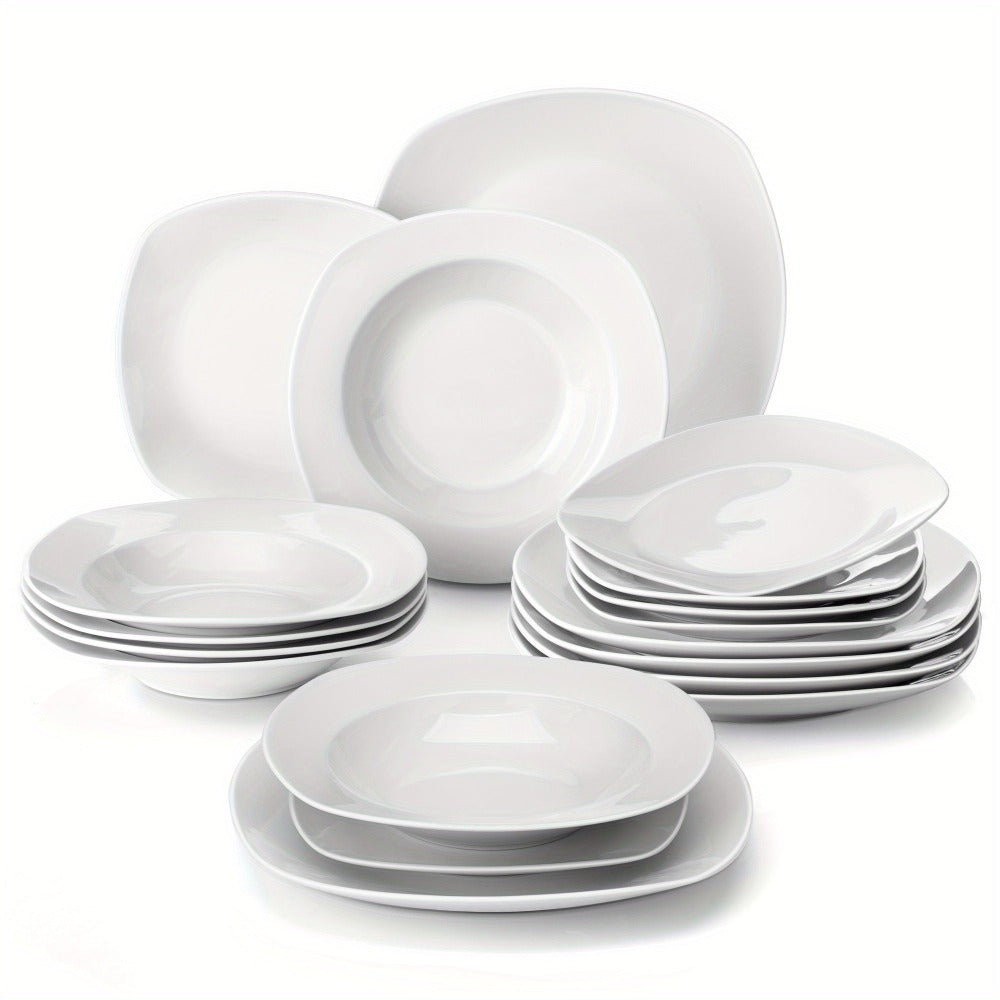 Juego de platos de 18 piezas con 6 platos de cena/plato de sopa/plato de postre, juego de vajilla de porcelana blanca gris claro para 6 personas