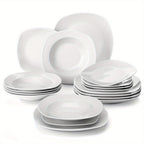 Juego de platos de 18 piezas con 6 platos de cena/plato de sopa/plato de postre, juego de vajilla de porcelana blanca gris claro para 6 personas
