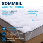 Topper de colchón Cloud 600 GSM, suave y transpirable, hecho de fibras vírgenes - Tejido suave y agradable, diseño ondulado cómodo, correas elásticas de sujeción, lavable a máquina