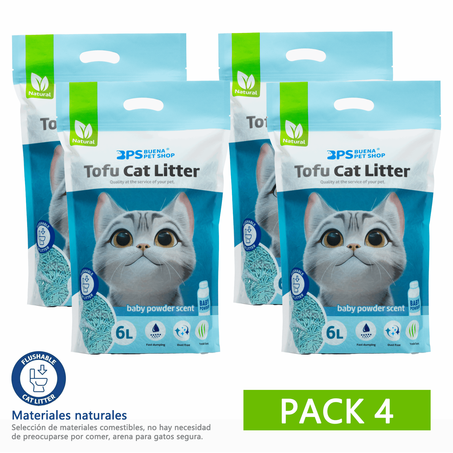 4PCS Arena de Tofu para Gatos aglomera 6L - Sin Polvo Fácil de Aglomerar y Controla Olores -y Segura para Gatitos 2-2.3kg cada bolsa