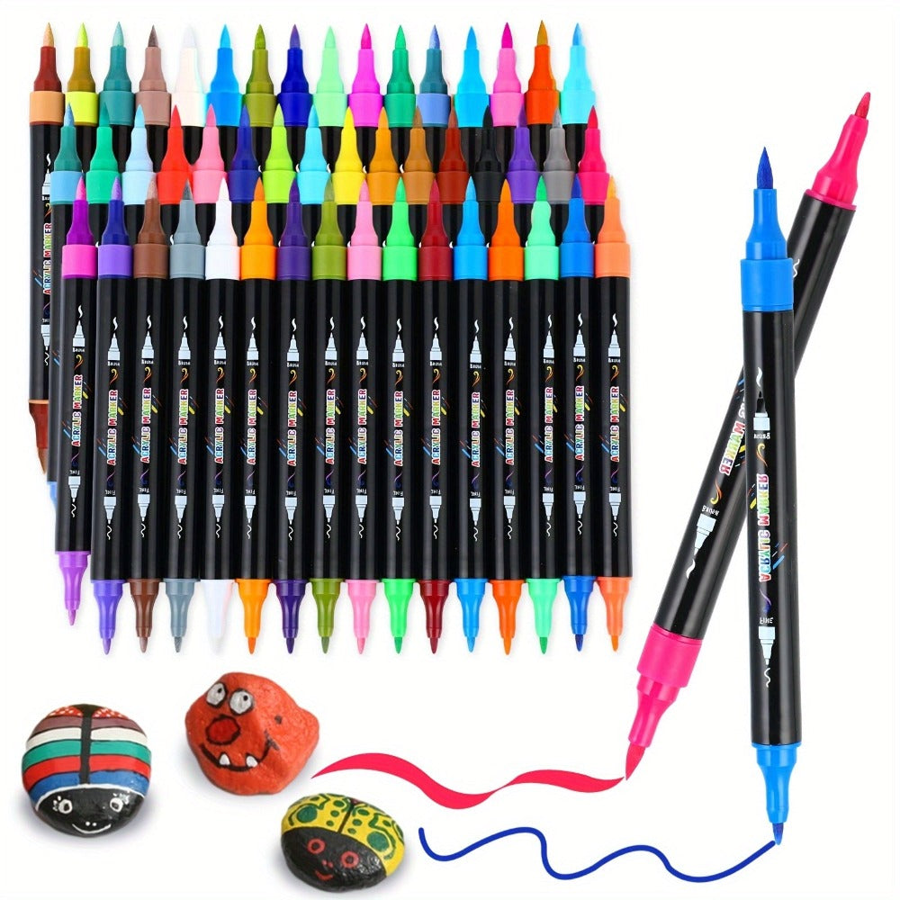 ["60/48/30 Colores Pintura Acrílica] Rotuladores de Pintura Acrílica de Doble Punta para Uso Artístico Profesional, Bolígrafos de Pintura Acrílica con Punta de Pincel y Punta Fina, Huevos, Madera, Roca, Plástico, Piedra, Vidrio, Cerámica"