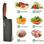 Un juego de 6 cuchillos de cocina para chef con hojas de acero inoxidable, famosos por su filo y durabilidad. Este juego incluye un mango ergonómico, tijeras y un pelador, todos resistentes al óxido y fáciles de mantener.