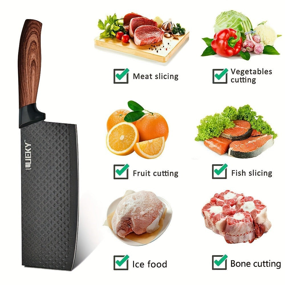 Un juego de 6 cuchillos de cocina para chef con hojas de acero inoxidable, famosos por su filo y durabilidad. Este juego incluye un mango ergonómico, tijeras y un pelador, todos resistentes al óxido y fáciles de mantener.